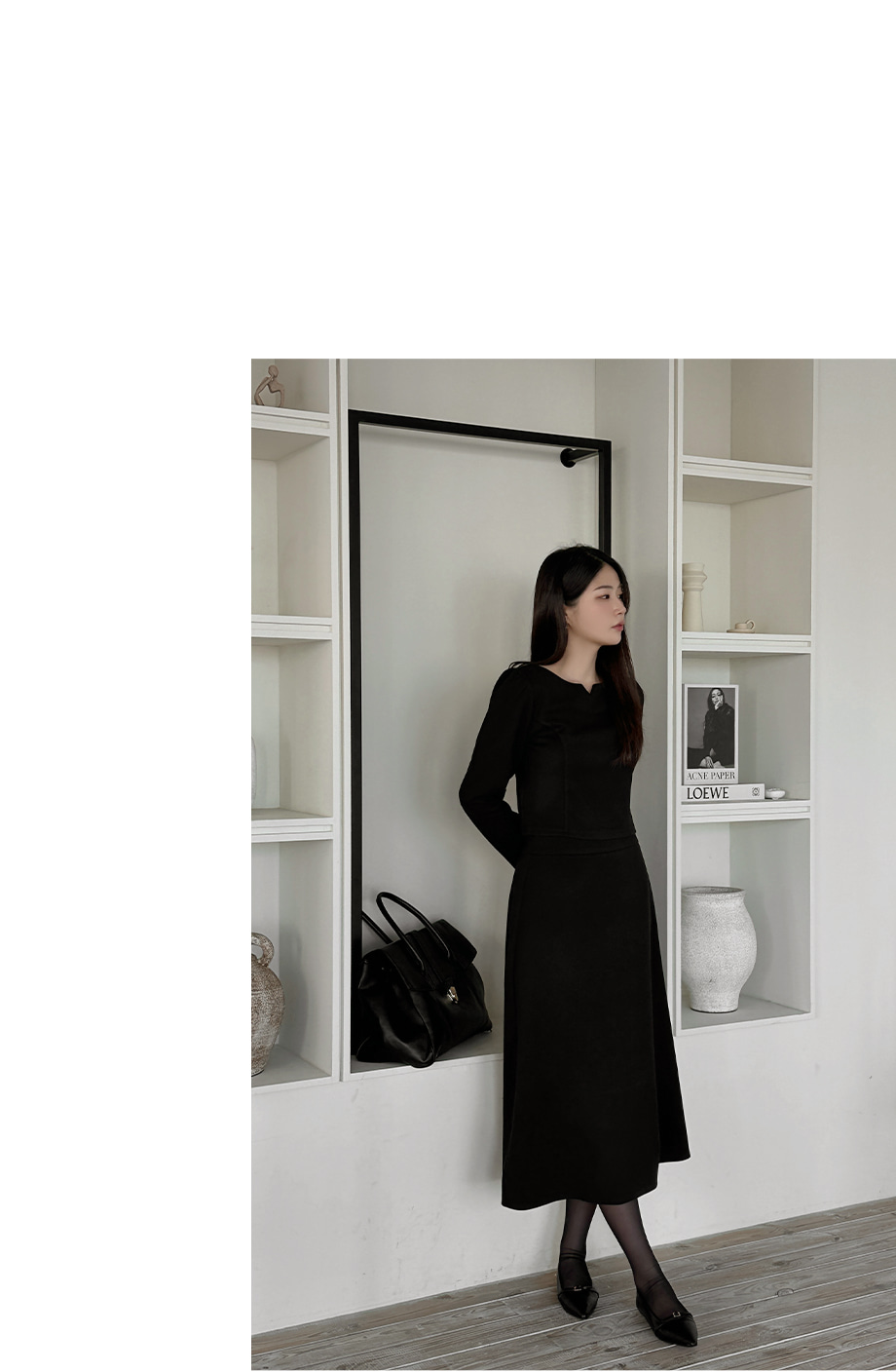 リリエンコ ピーチ起毛ボートネックブラウス＆バックゴムスカートセット