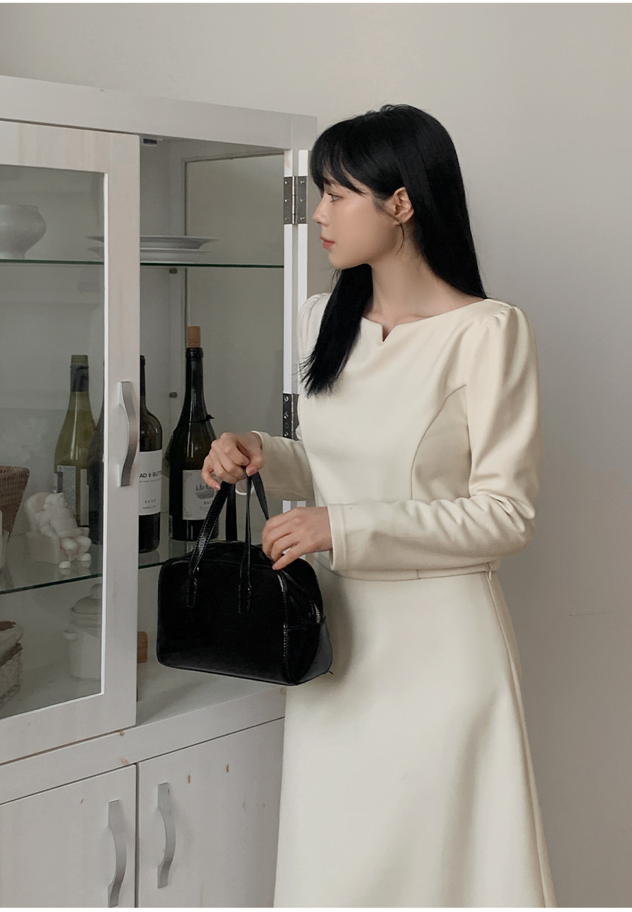 リリエンコ ピーチ起毛ボートネックブラウス＆バックゴムスカートセット