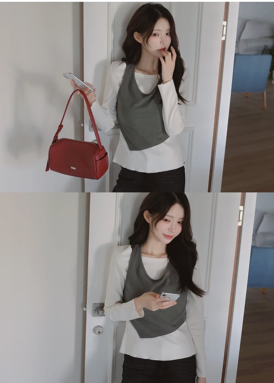 リリエンコピーチ起毛ホルターネックレイヤードTシャツ