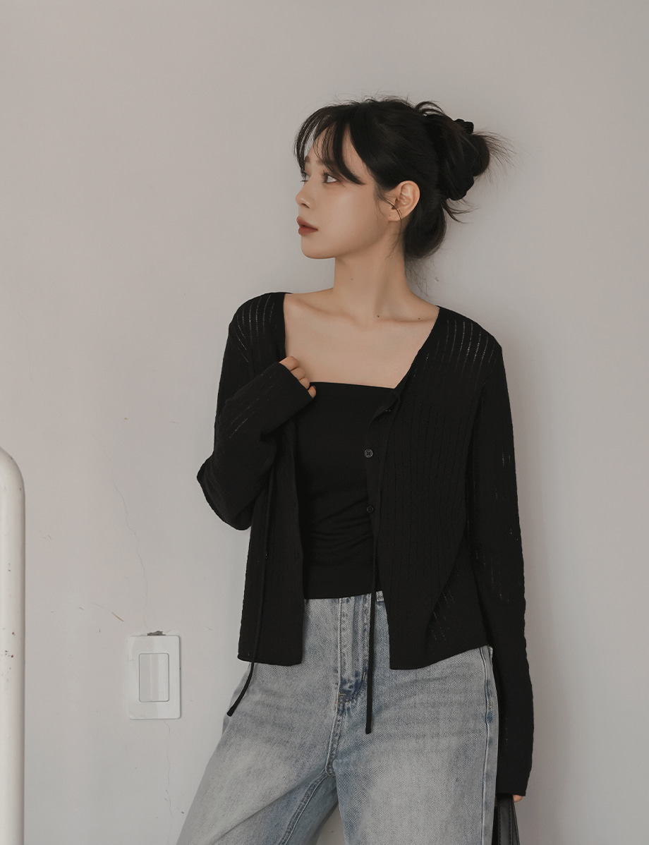 リリエンコ Vネックストラップシュシュセットカーディガン