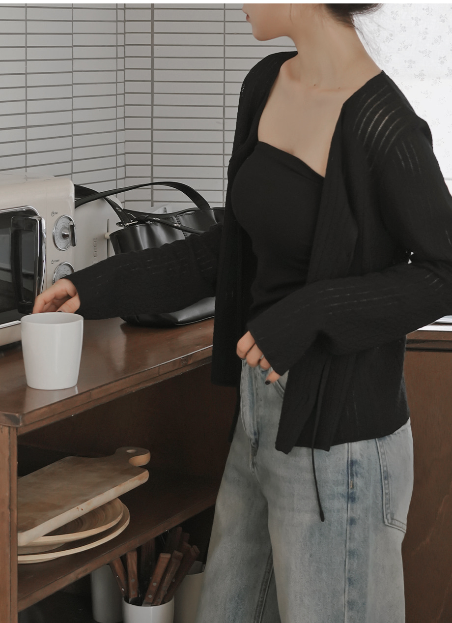 リリエンコ Vネックストラップシュシュセットカーディガン