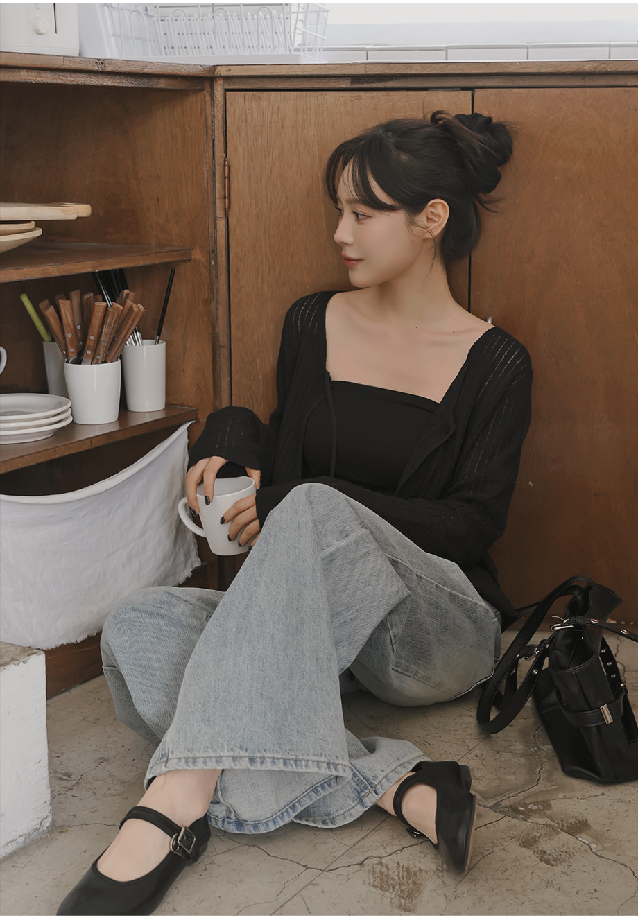 リリエンコ Vネックストラップシュシュセットカーディガン