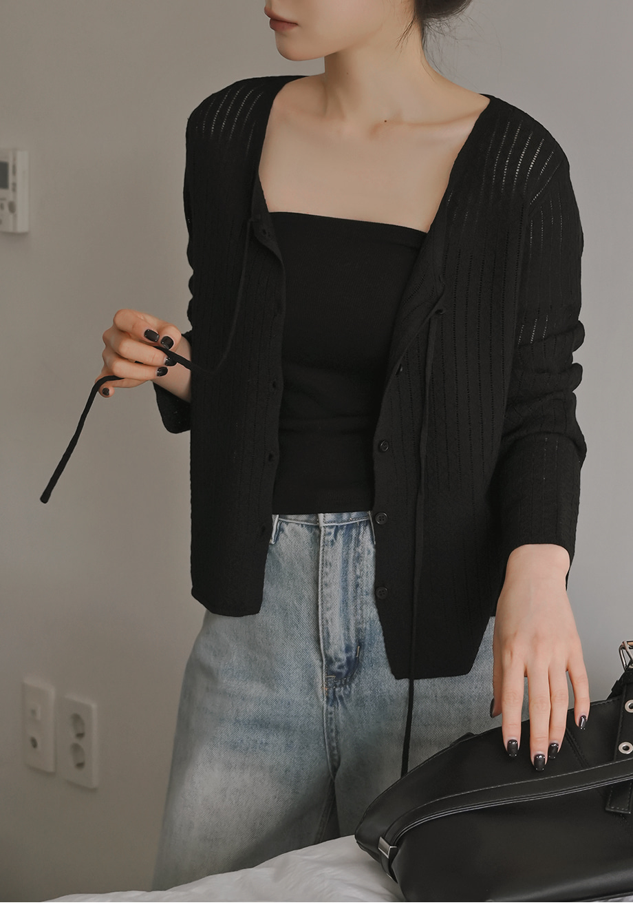 リリエンコ Vネックストラップシュシュセットカーディガン