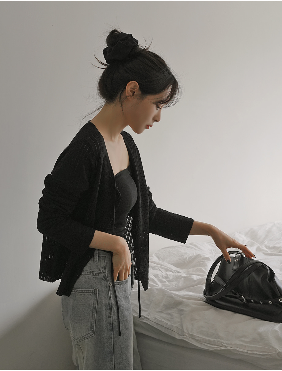 リリエンコ Vネックストラップシュシュセットカーディガン