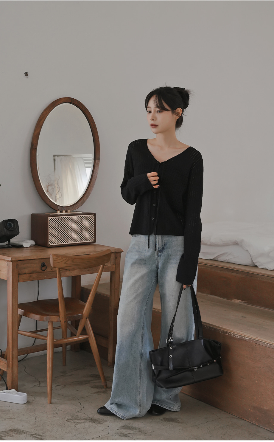 リリエンコ Vネックストラップシュシュセットカーディガン