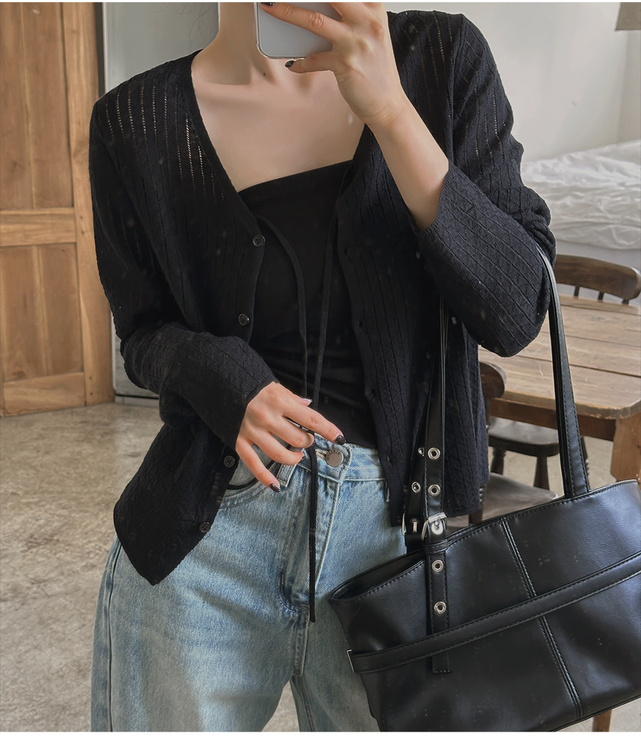 リリエンコ Vネックストラップシュシュセットカーディガン