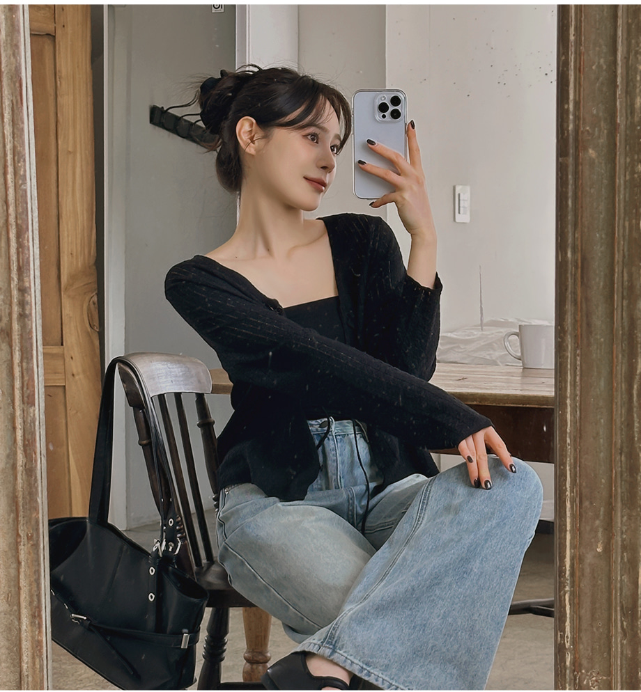 リリエンコ Vネックストラップシュシュセットカーディガン