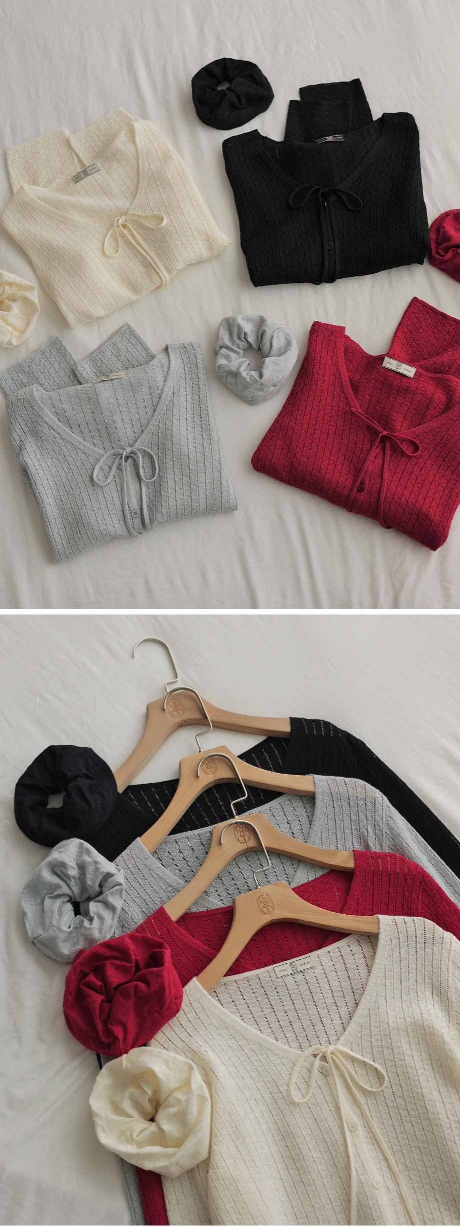 リリエンコ Vネックストラップシュシュセットカーディガン