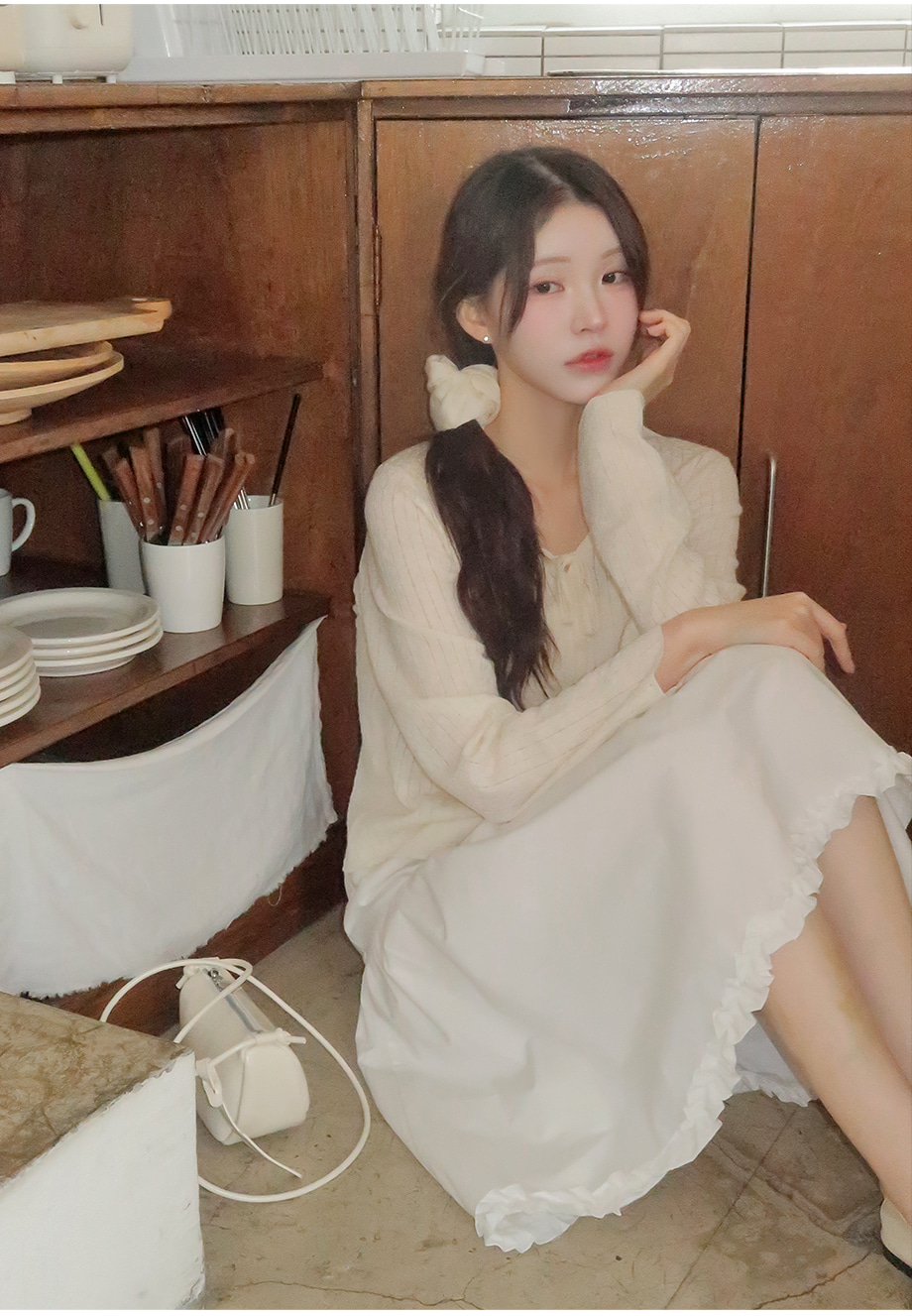 リリエンコ Vネックストラップシュシュセットカーディガン