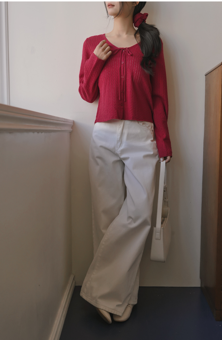 リリエンコ Vネックストラップシュシュセットカーディガン