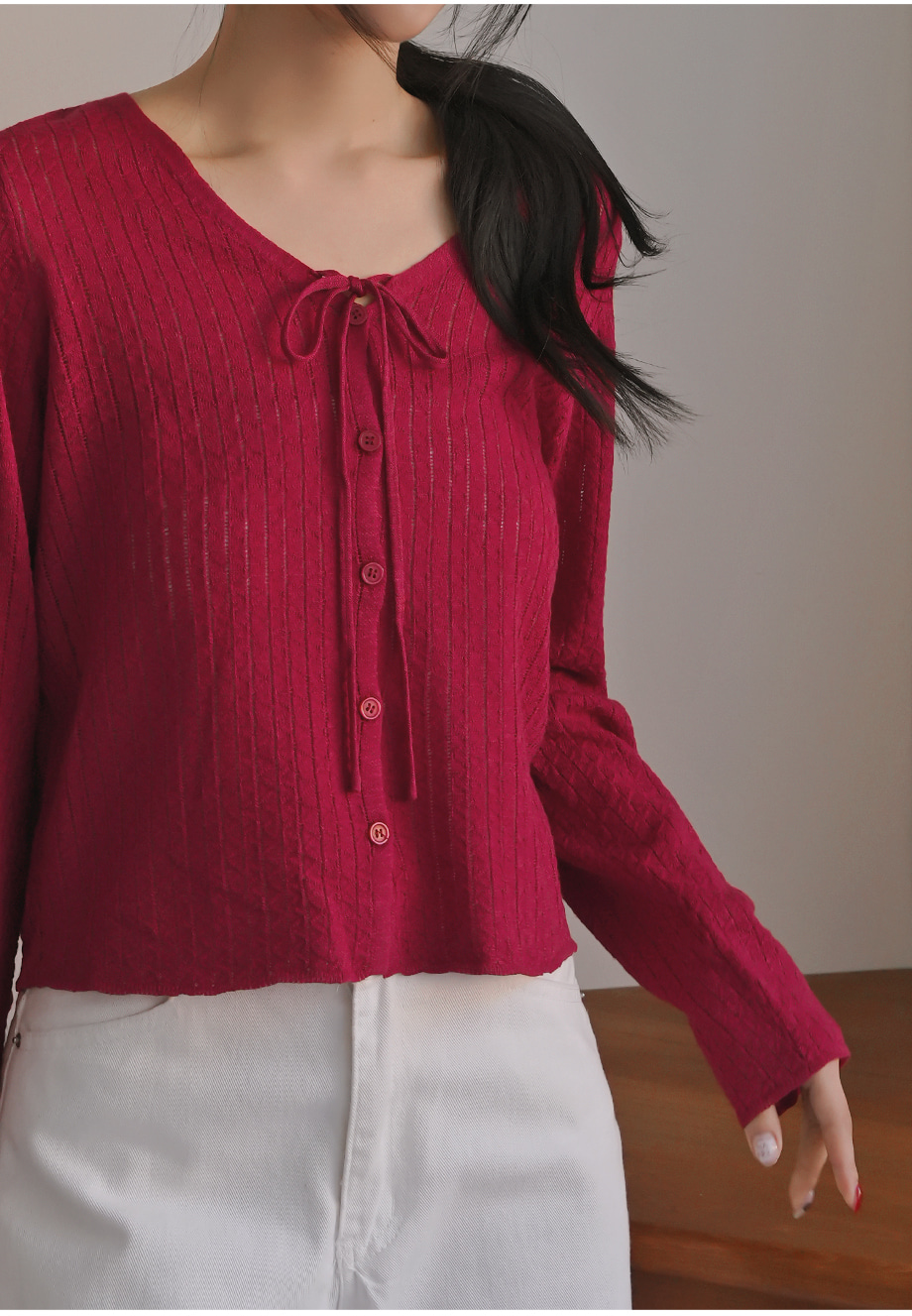 リリエンコ Vネックストラップシュシュセットカーディガン