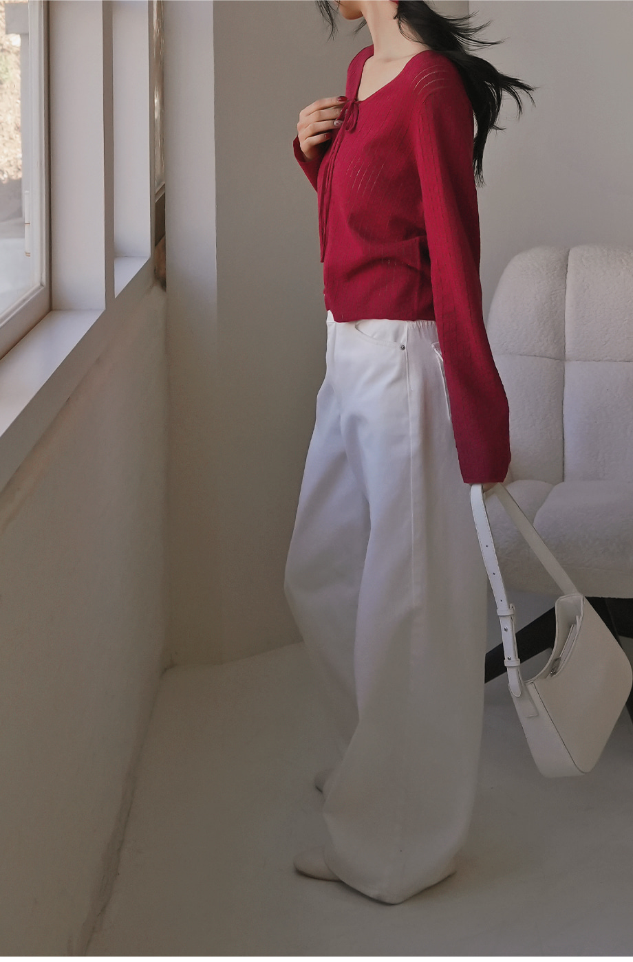 リリエンコ Vネックストラップシュシュセットカーディガン