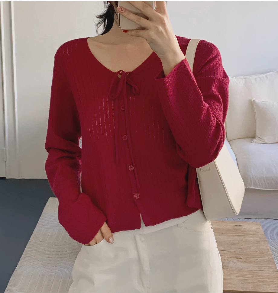 リリエンコ Vネックストラップシュシュセットカーディガン