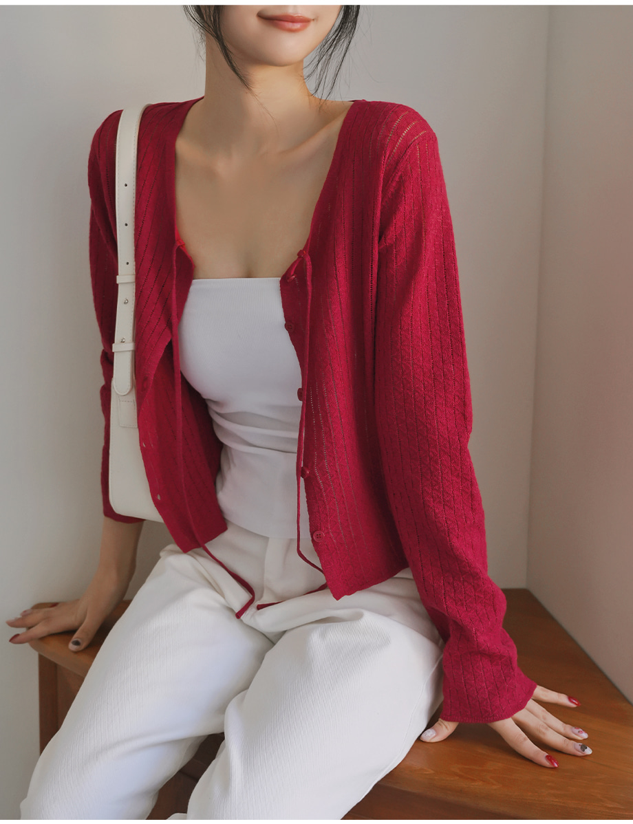 リリエンコ Vネックストラップシュシュセットカーディガン