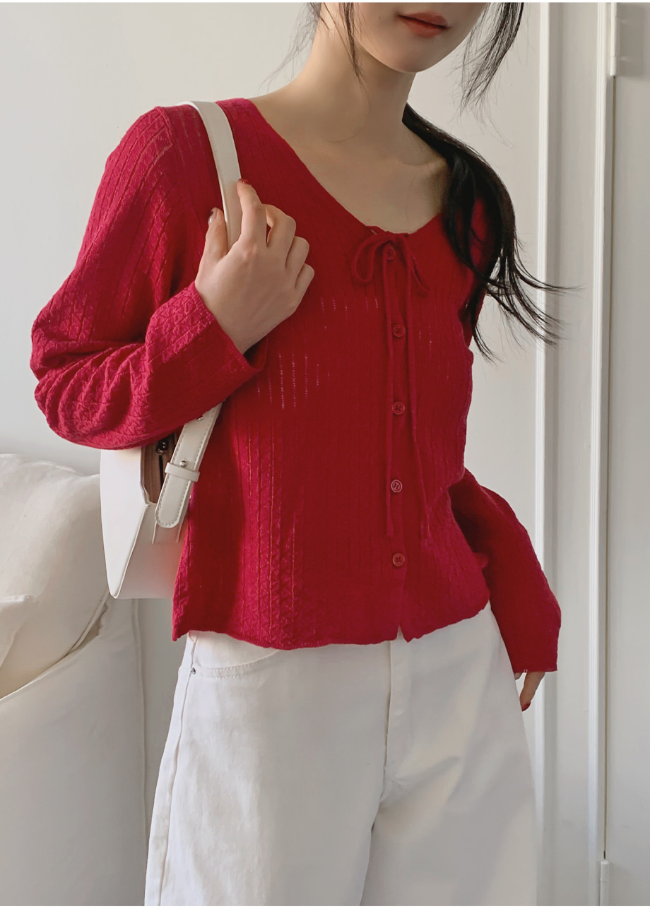 リリエンコ Vネックストラップシュシュセットカーディガン