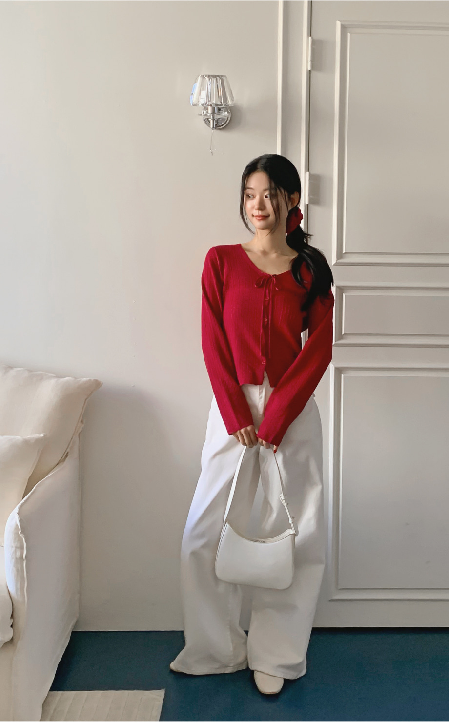 リリエンコ Vネックストラップシュシュセットカーディガン