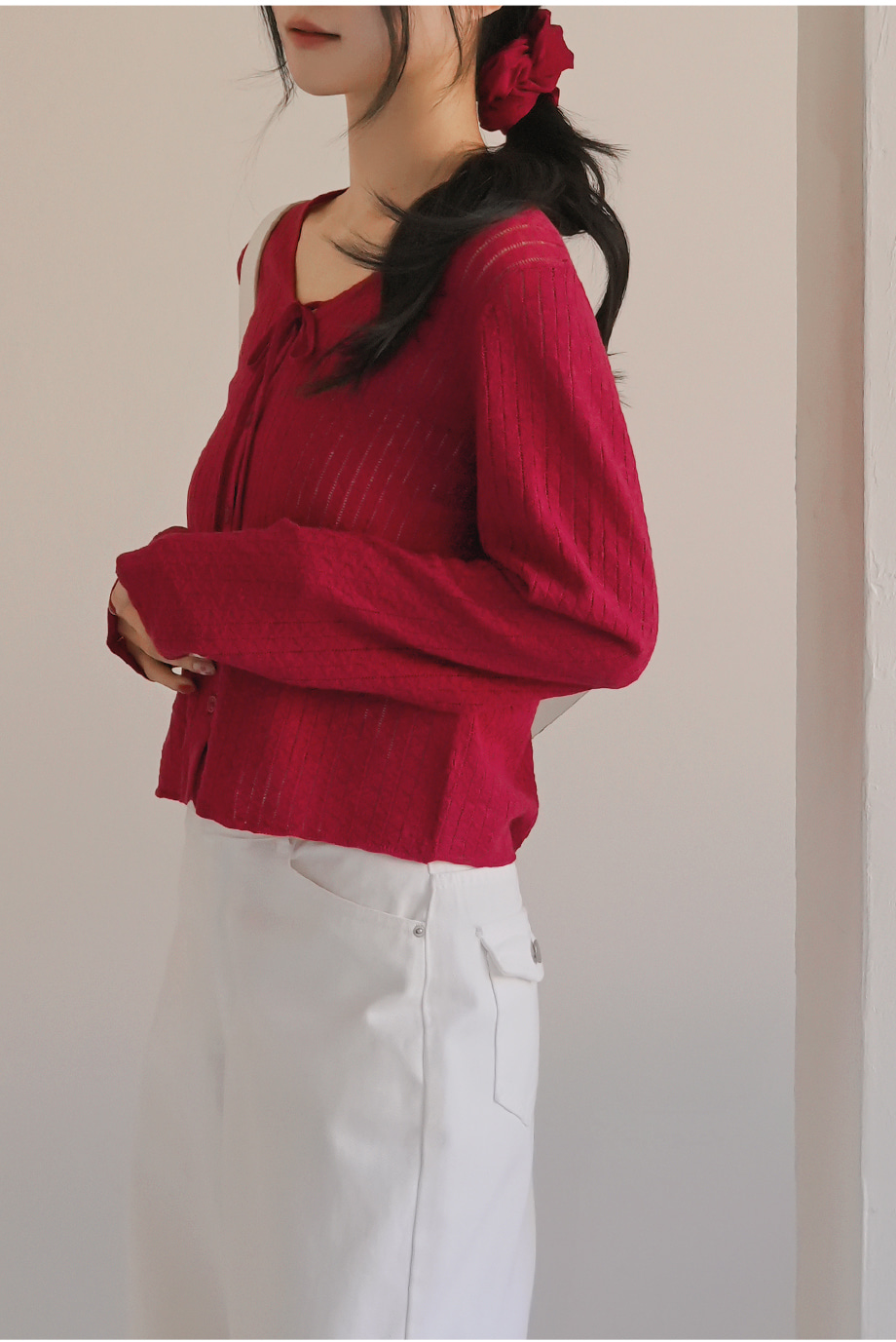 リリエンコ Vネックストラップシュシュセットカーディガン