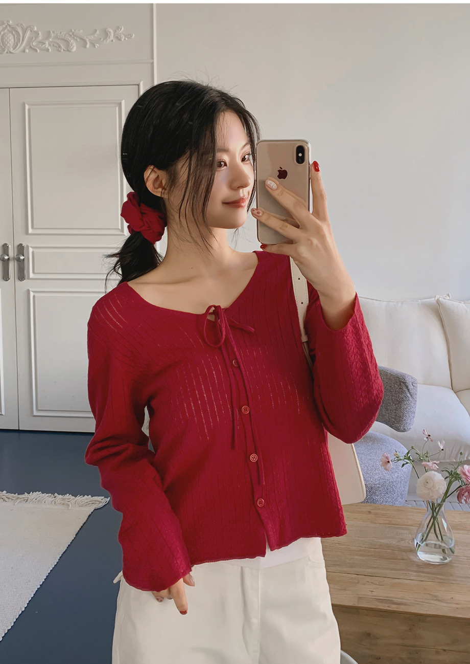 リリエンコ Vネックストラップシュシュセットカーディガン