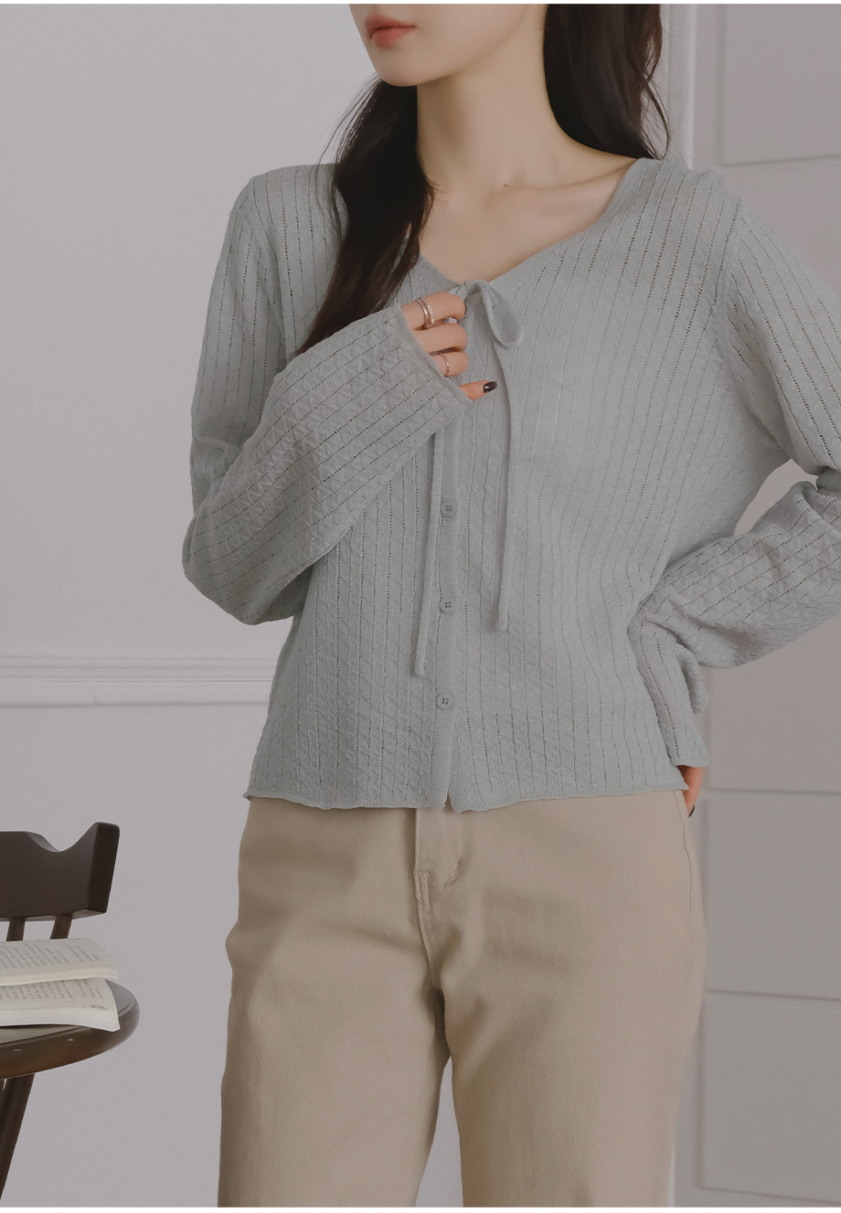 リリエンコ Vネックストラップシュシュセットカーディガン