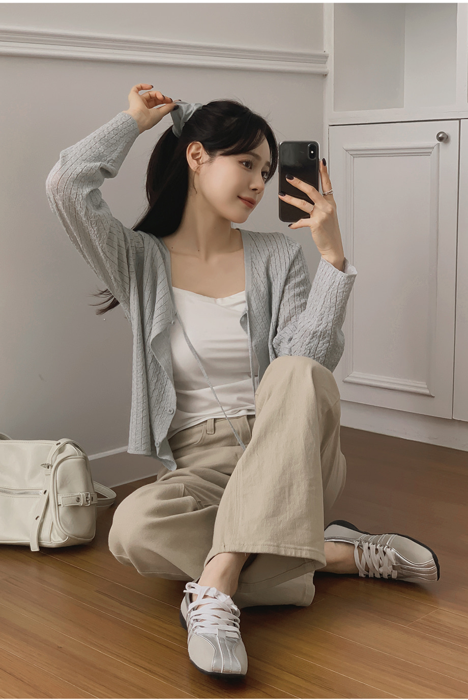 リリエンコ Vネックストラップシュシュセットカーディガン